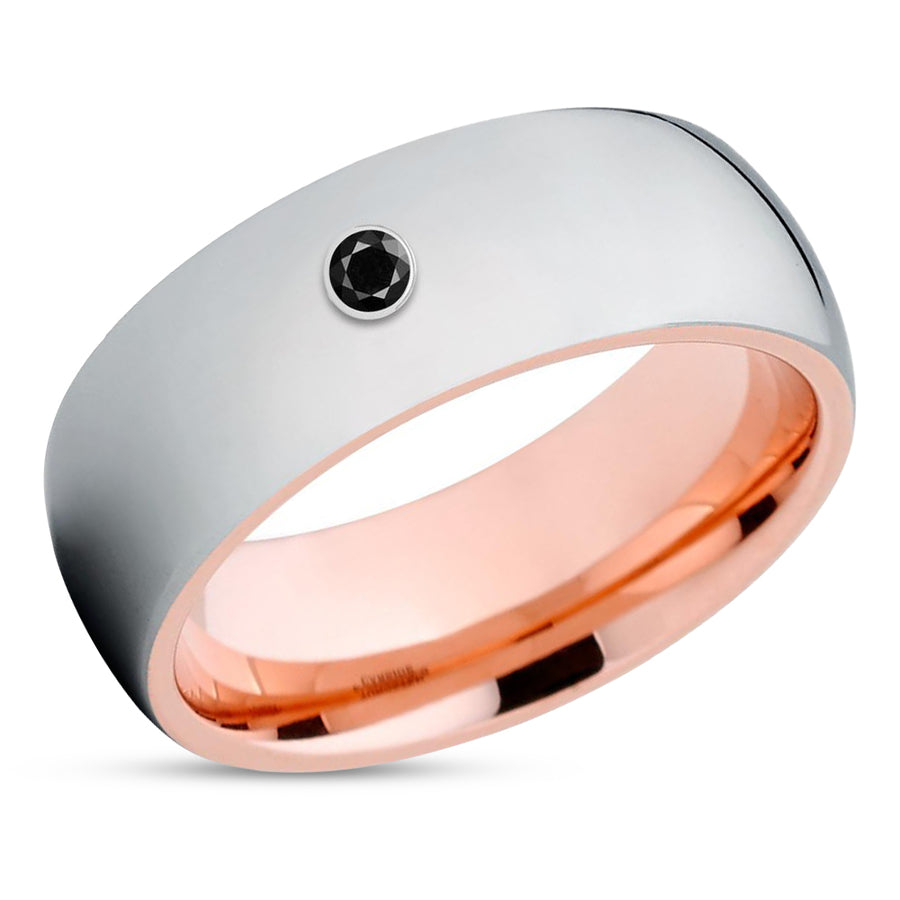 Black Diamond Wedding Ring - Rose Gold Tungsten Ring - Black Diamond Ring - Band