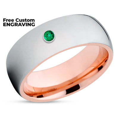 Rose Gold Wedding Band - Emerald Wedding Ring - Tungsten Wedding Ring - Engagement Ring