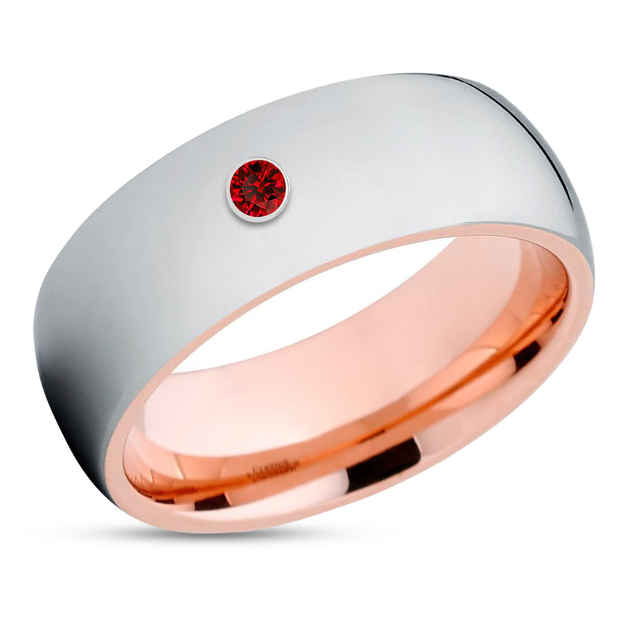 Rose Gold Tungsten Ring - Ruby Wedding Band - Man's Ring - Women's Ring - Engagement Ring