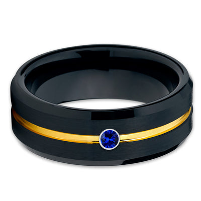 Men's Tungsten Wedding Band - Yellow Gold - Black Tungsten Ring -8mm - Clean Casting Jewelry