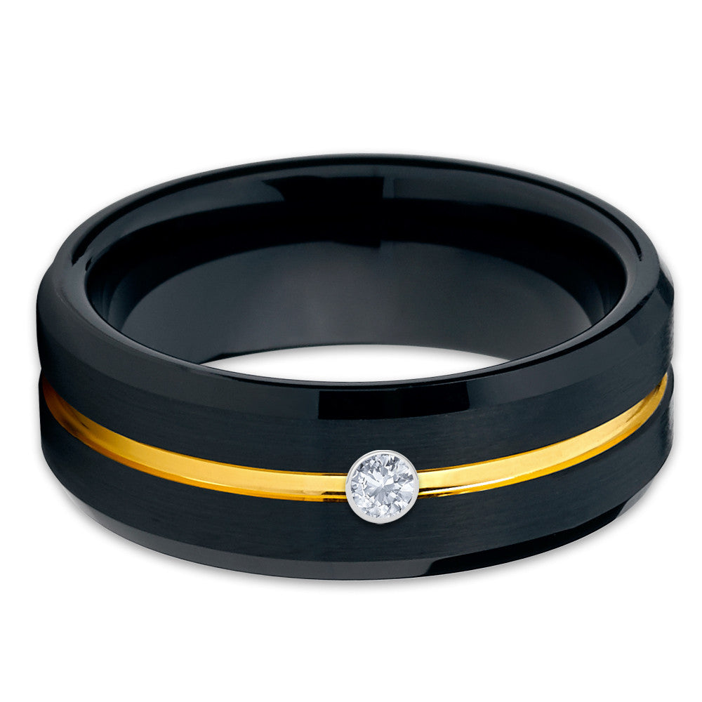 Black Tungsten Ring - White Diamond - Handmade - Black Tungsten Wedding Band - Clean Casting Jewelry