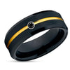 Men's Black Tungsten Ring - Yellow Gold Tungsten Band - Black Diamond Ring - 8mm Ring
