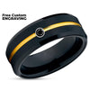 Men's Black Tungsten Ring - Yellow Gold Tungsten Band - Black Diamond Ring - 8mm Ring