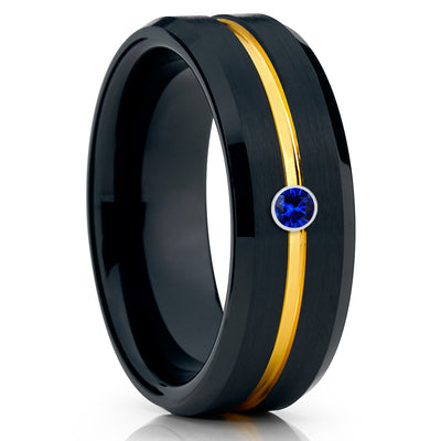 Men's Tungsten Wedding Band - Yellow Gold - Black Tungsten Ring -8mm - Clean Casting Jewelry