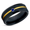 Black Wedding Ring - Tungsten Wedding Band - Yellow Gold Ring - Blue Sapphire Ring