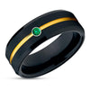 Black Wedding Ring - Emerald Wedding Ring - 18K Yellow Gold - Tungsten Carbide Ring - Black