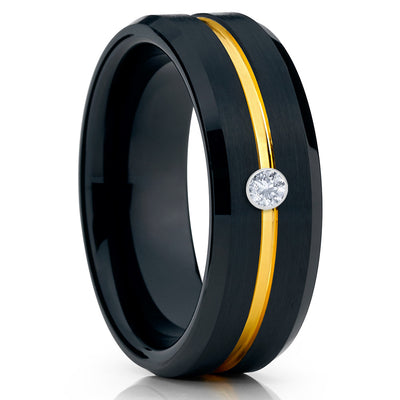 Black Tungsten Ring - White Diamond - Handmade - Black Tungsten Wedding Band - Clean Casting Jewelry