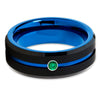 Emerald Tungsten Wedding Band - Blue Tungsten Ring - Black Tungsten Band - Clean Casting Jewelry
