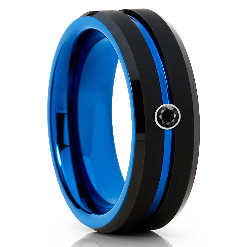 Black Diamond Wedding Ring Blue Tungsten Ring Men s Ring Women s Lucky Love Rings