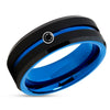 Black Diamond Wedding Ring - Blue Tungsten Ring - Men's Ring - Women's Ring - Wedding Band