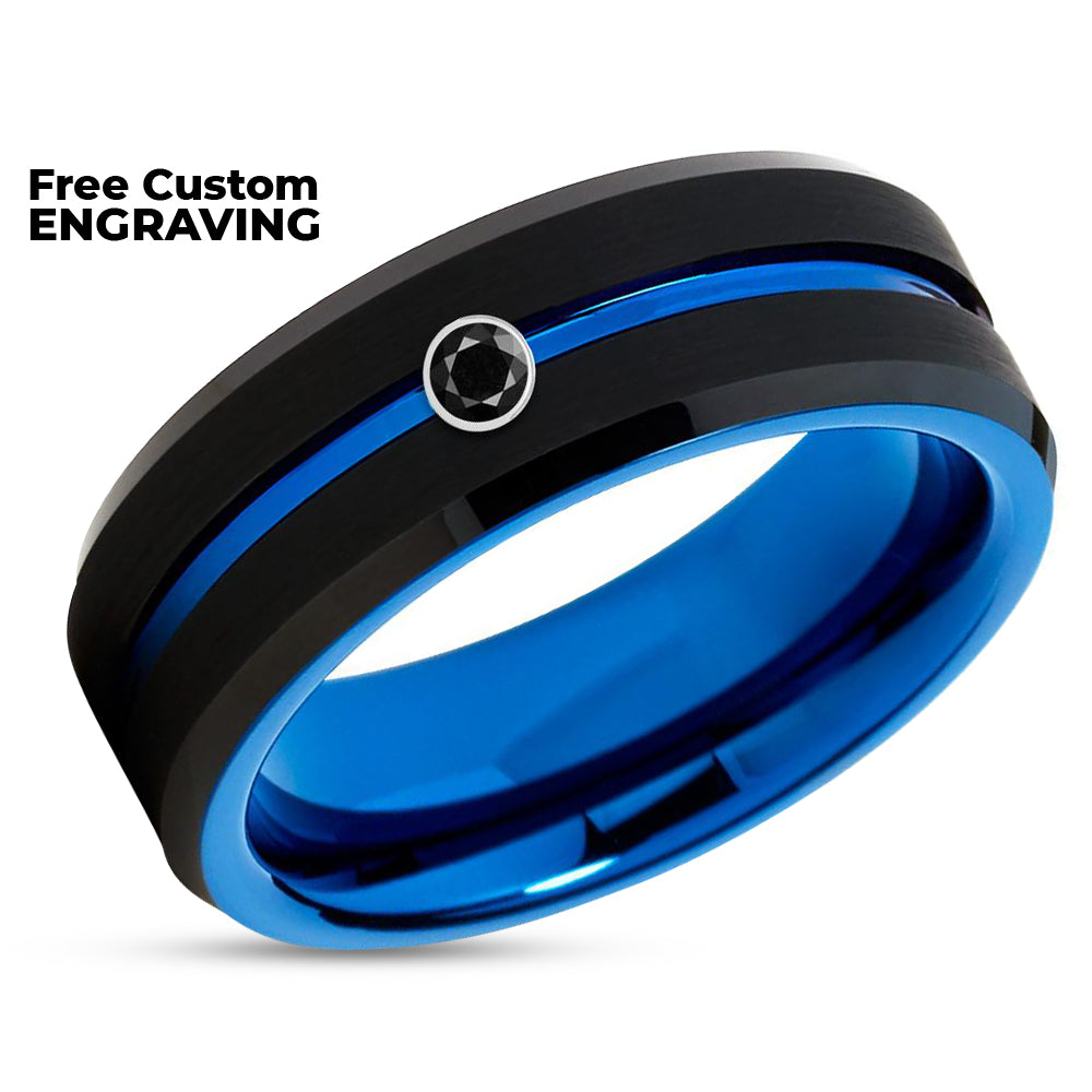 Mens black wedding bands with blue diamonds hot sale