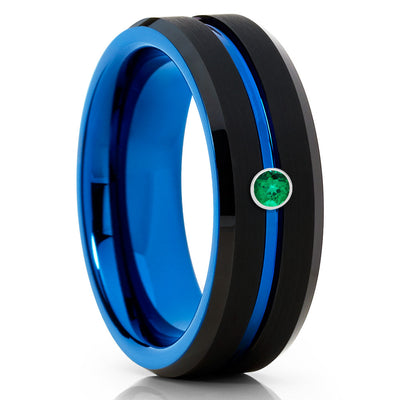 Emerald Tungsten Wedding Band - Blue Tungsten Ring - Black Tungsten Band - Clean Casting Jewelry