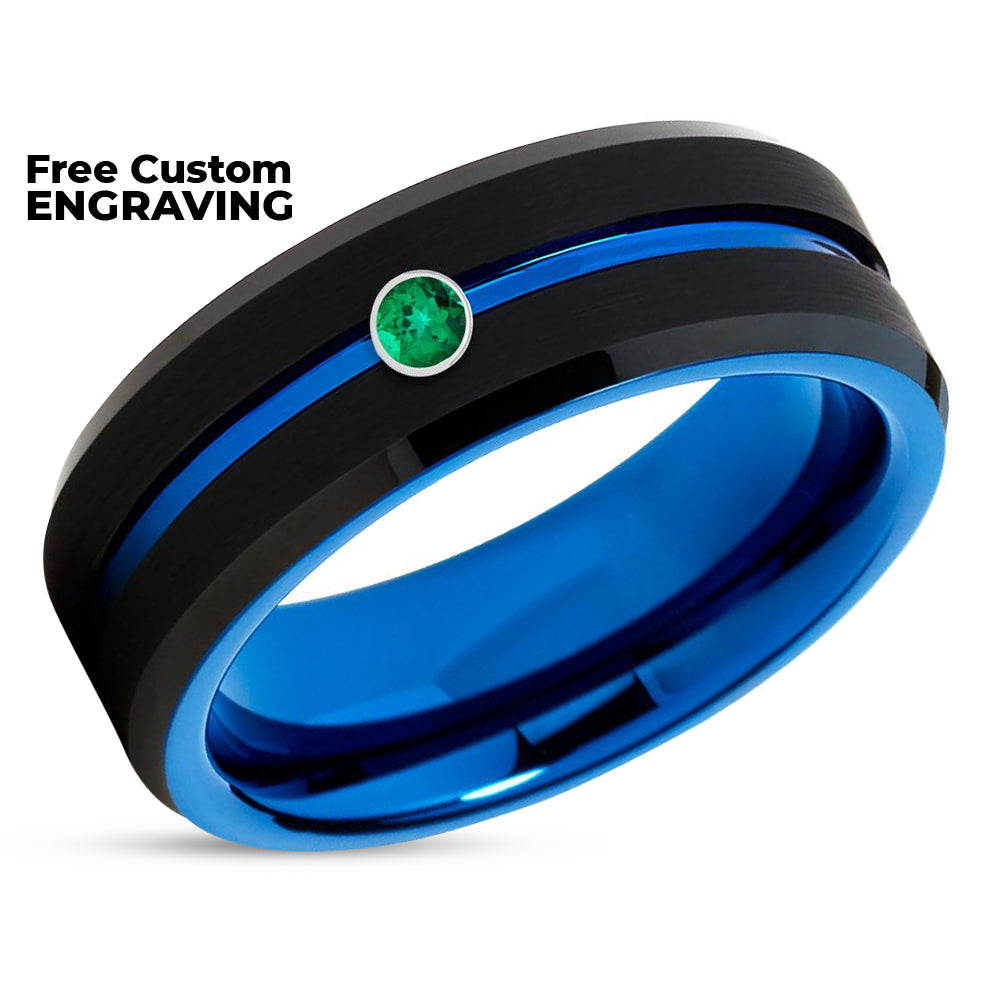Black Tungsten Wedding Ring - Blue Wedding Ring - Man's Ring - Women's Ring