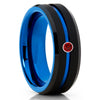 Black Tungsten Ring - Ruby Wedding Band - Blue Tungsten Ring - Brush - Clean Casting Jewelry
