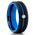 Black Tungsten Wedding Ring - Blue Wedding Band - White Diamond Ring - Black Ring