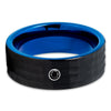 Blue Tungsten Wedding Band - Blue Ring - Black Diamond Tungsten Ring  - 8mm - Clean Casting Jewelry