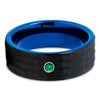 Emerald Tungsten Ring - Blue Tungsten Ring - Black Tungsten - Hammered - 8mm - Clean Casting Jewelry