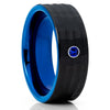 Blue Wedding Band - Black Tungsten Ring - Blue Sapphire - Hammered - Clean Casting Jewelry