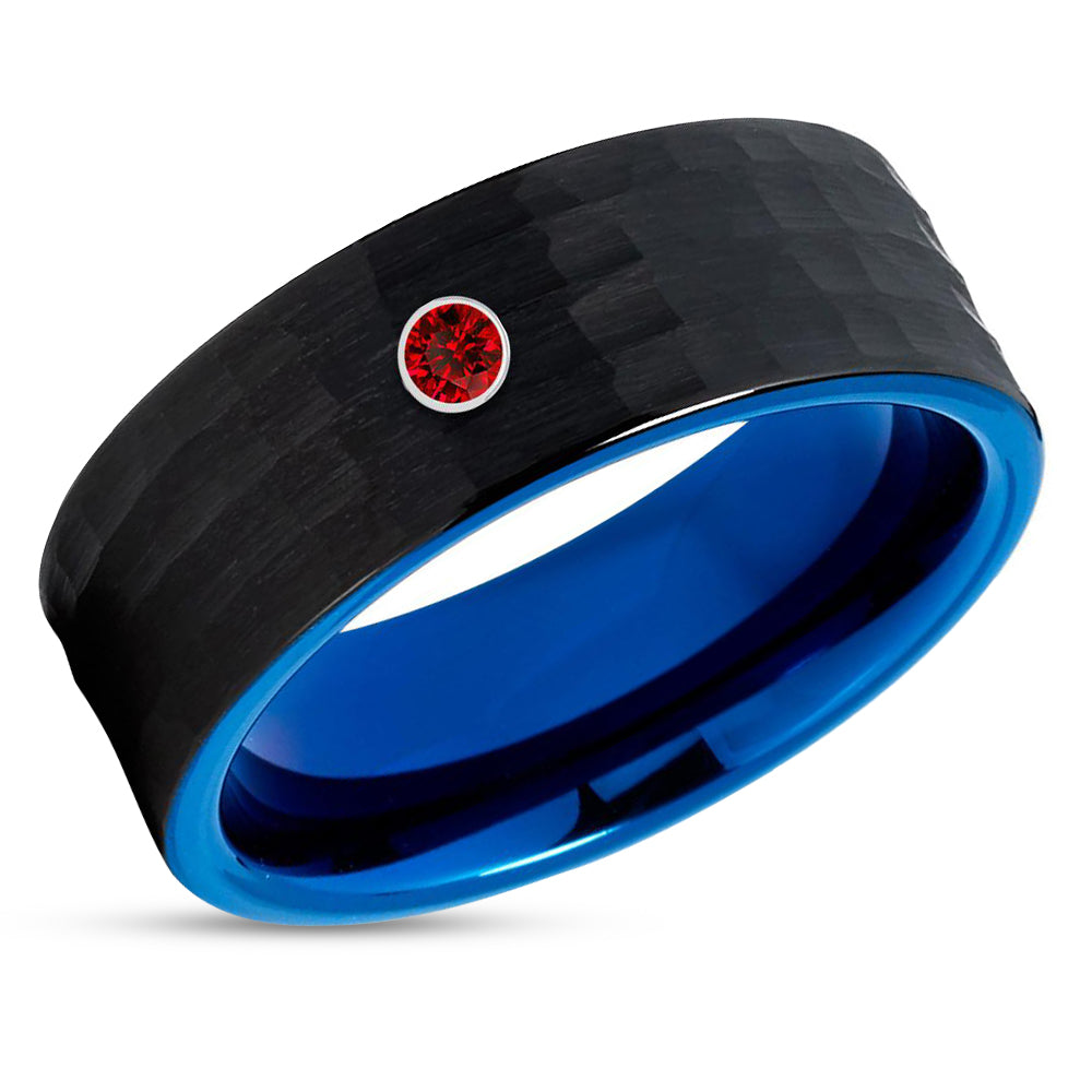 Blue Wedding Ring - Ruby Tungsten Wedding Band - Black Wedding Ring - Ruby Ring
