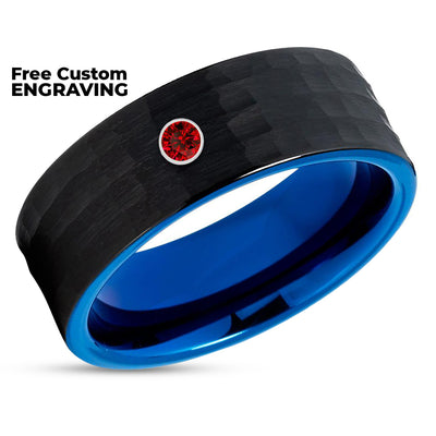 Blue Wedding Ring - Ruby Tungsten Wedding Band - Black Wedding Ring - Ruby Ring