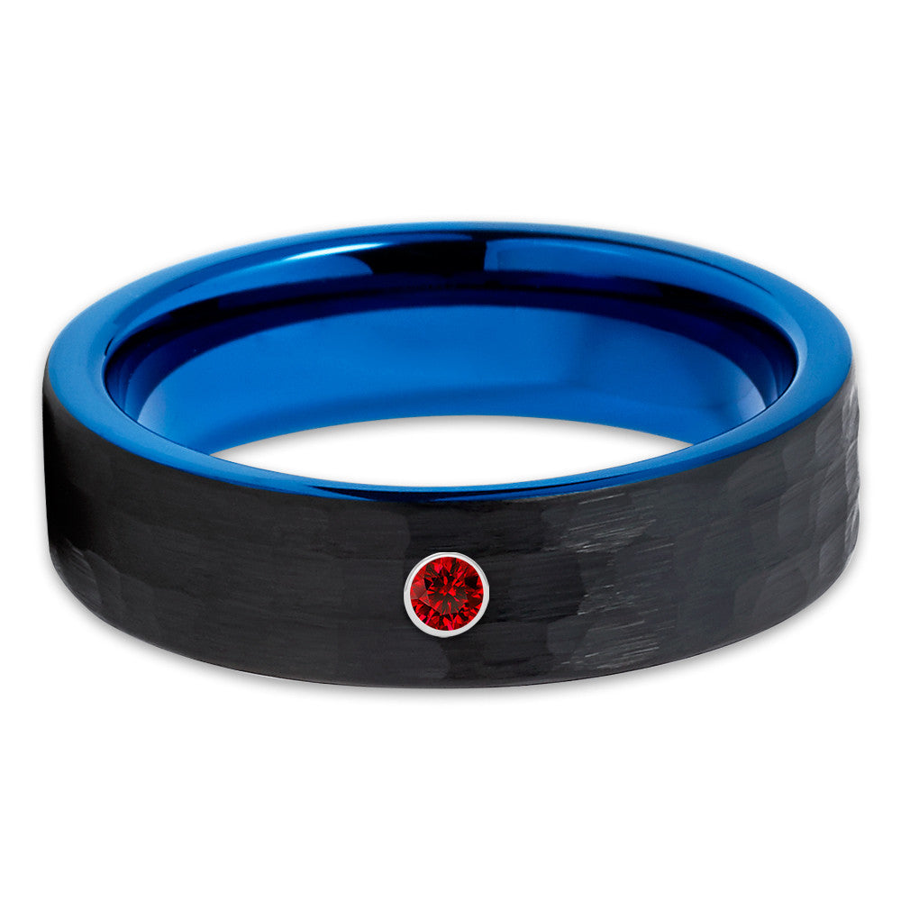 Ruby Tungsten Wedding Band - Blue Tungsten Ring - Black Tungsten - 6mm - Clean Casting Jewelry