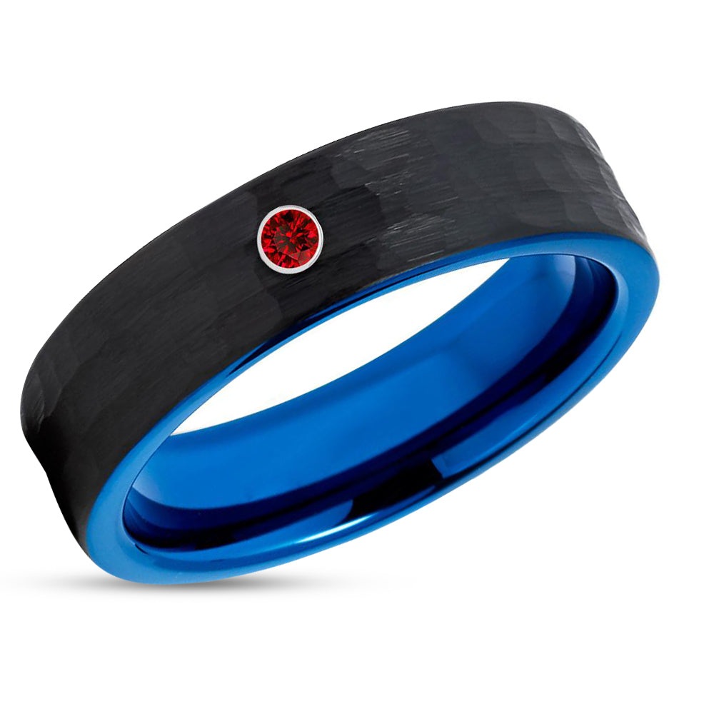 Blue Wedding Ring - Black Tungsten Ring - Blue Wedding Band - Tungsten Wedding Ring