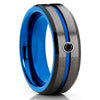 Blue Tungsten Wedding Band - Gunmetal - Black Diamond Tungsten Ring - 8mm - Clean Casting Jewelry