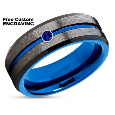 Gunmetal Wedding Ring - Blue Wedding Ring - Blue Tungsten Ring - Blue Sapphire Ring