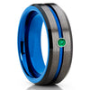 Blue Tungsten Wedding Band - Emerald Tungsten Ring - Gunmetal Ring - Brush - Clean Casting Jewelry