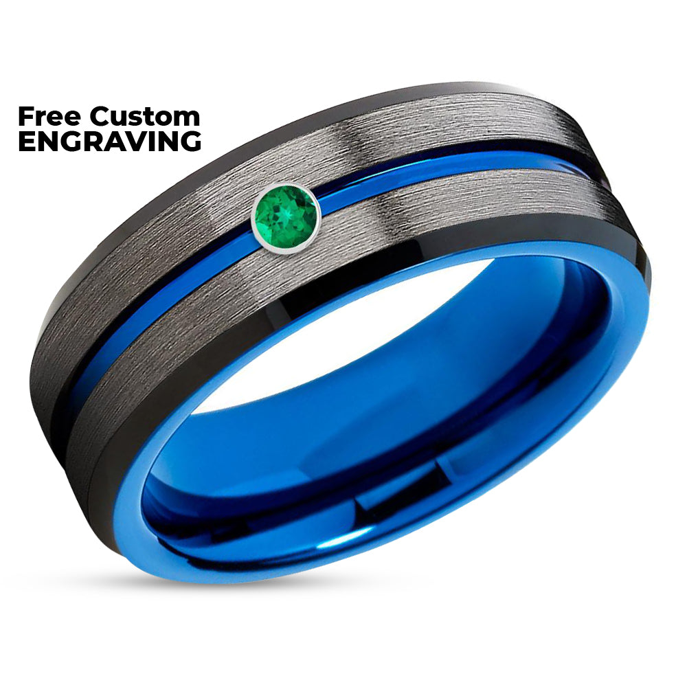 Gunmetal Wedding Band - Blue Tungsten Ring - Tungsten Wedding Band - Blue Ring