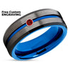 Ruby Tungsten Wedding Band - Blue Tungsten Ring - Gunmetal Tungsten Ring
