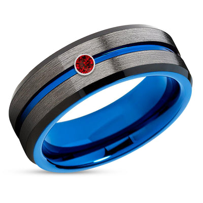 Ruby Tungsten Ring - Blue Tungsten - Gunmetal Wedding Band - Blue Wedding Band