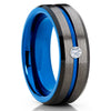 White Diamond Tungsten - Blue Tungsten Ring - Gunmetal Ring - Men's - Clean Casting Jewelry 