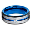 Blue Tungsten Wedding Band - White Diamond Tungsten Ring - Blue Tungsten - Clean Casting Jewelry
