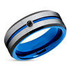 Blue Tungsten Wedding Ring - Black Diamond Ring - Blue Wedding Ring - Tungsten