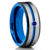 Blue Tungsten Wedding Band - Blue Sapphire Ring - Black Tungsten Ring - Clean Casting Jewelry