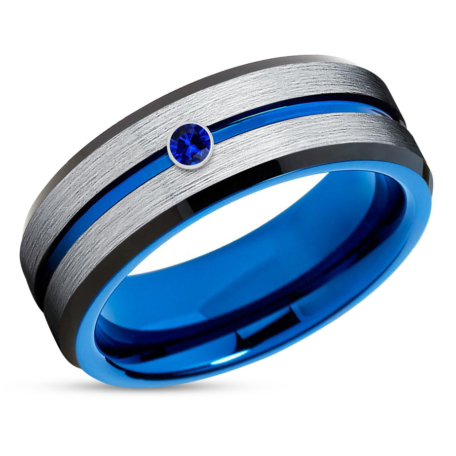Blue Sapphire Ring - Blue Tungsten Ring - Blue Tungsten Band - Wedding Ring - Anniversary