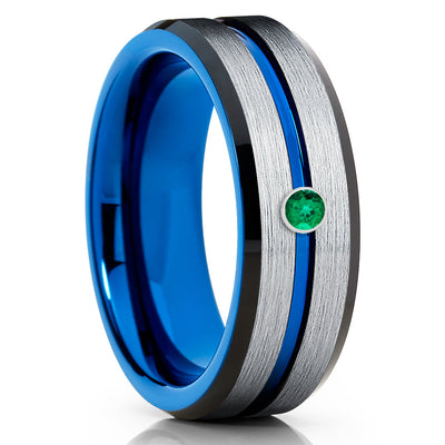 Blue Tungsten Wedding Band - Emerald Tungsten Ring - Silver - Black Ring - Clean Casting Jewelry
