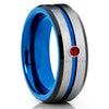 Ruby Tungsten Wedding Band - Blue Tungsten Ring - Silver Tungsten Ring - Clean Casting Jewelry
