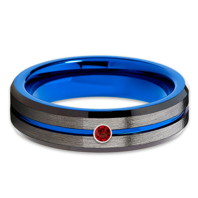 Ruby Tungsten Wedding Band - Blue Tungsten Ring - Gunmetal Tungsten Ring - Clean Casting Jewelry