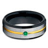 Yellow Gold Tungsten Band - Men's Black Ring - Emerald Wedding Band - 8mm - Clean Casting Jewelry