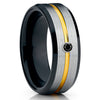 Yellow Gold Tungsten Ring - Black Diamond Ring - Black Tungsten Ring - Brush - Clean Casting Jewelry