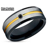 Black Diamond Ring - Yellow Gold Tungsten Ring - Black Wedding Ring - Black Ring