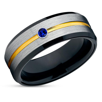Blue Sapphire Ring - Man's Wedding Ring - Women's Wedding Band - Black Ring