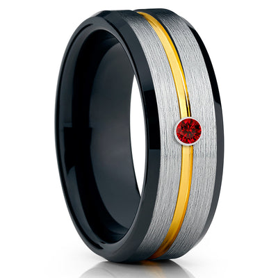 Yellow Gold Tungsten Band - Wedding Ring - Ruby Wedding Ring - 8mm - Clean Casting Jewelry