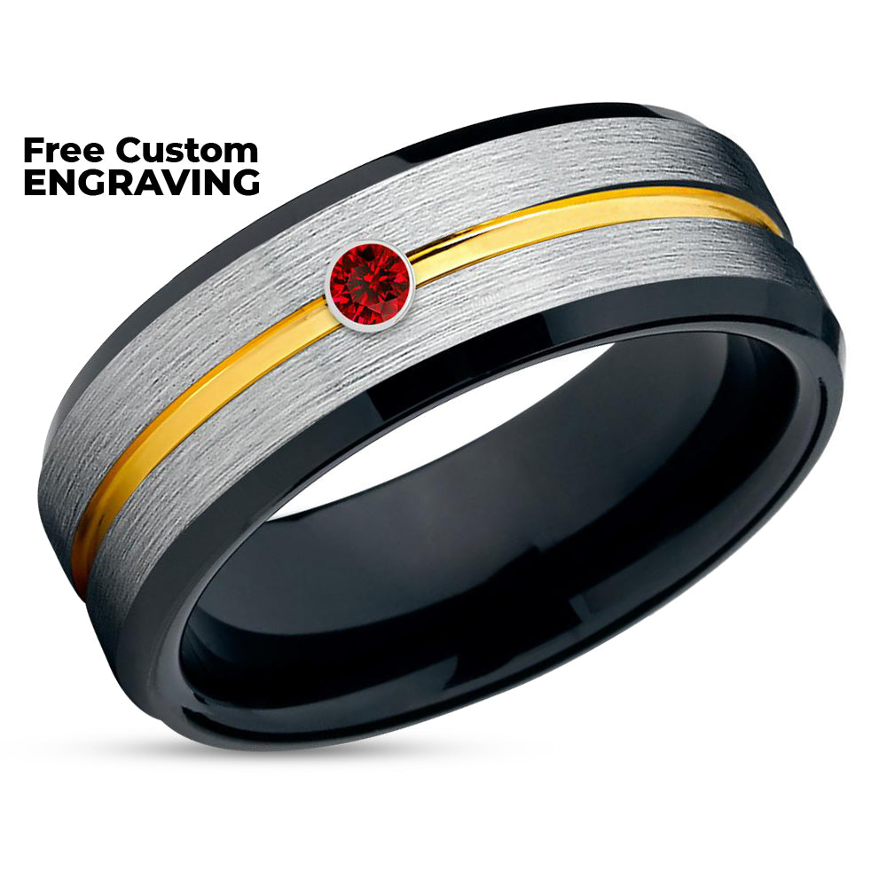 Black Tungsten Wedding Ring - Ruby Wedding Band - Black Wedding Ring - Ruby Ring - Black Ring