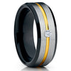 Tungsten Wedding Band - Yellow Gold Tungsten Ring - White Diamond Ring - Clean Casting Jewelry