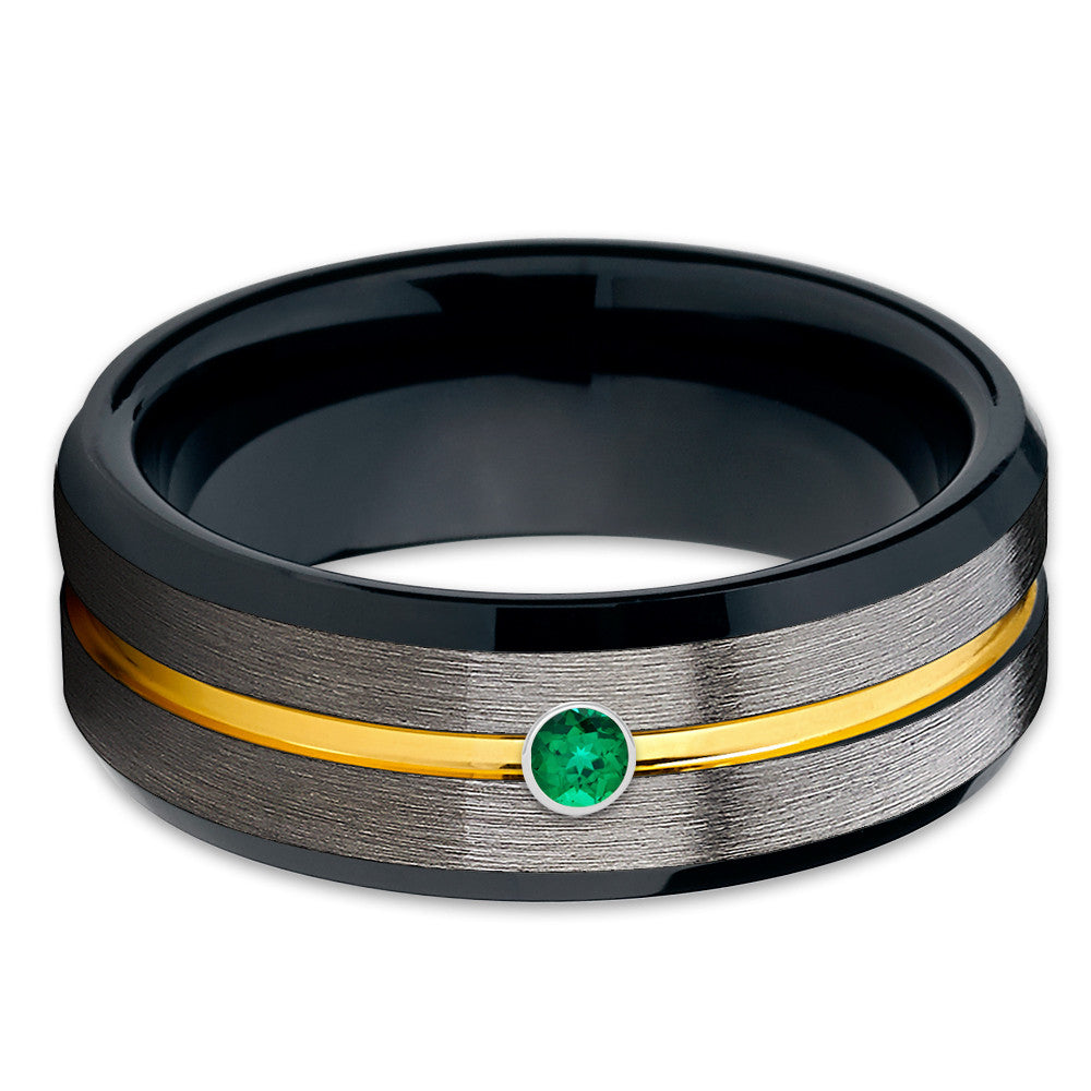 Emerald Tungsten Wedding Band - Gunmetal Tungsten Ring - Black Tungsten - Clean Casting Jewelry