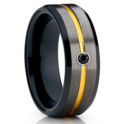 Black Diamond Tungsten Ring - Black Tungsten - Gunmetal - Yellow Gold Tungsten - Clean Casting Jewelry