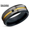 Black Diamond Tungsten Ring - Black Tungsten - Gunmetal - Yellow Gold Tungsten